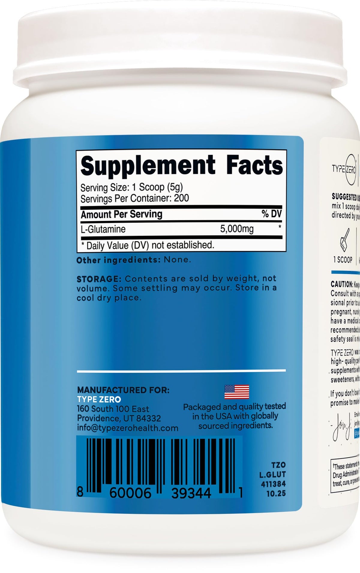 Type Zero L Glutamine Powder Supplement for Leaky Gut Health