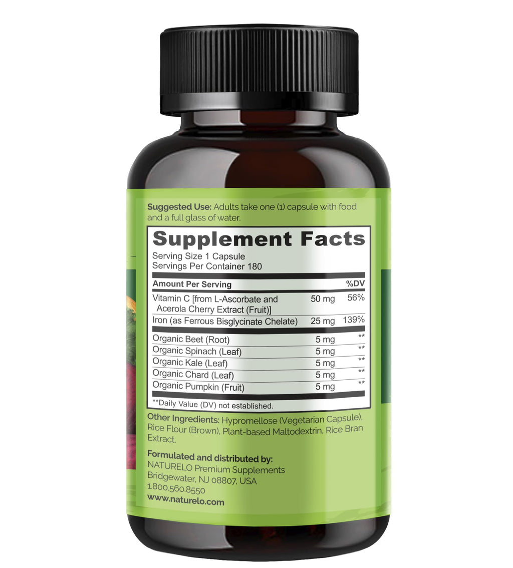 Naturelo Capsules iron 25Mg vitamin C gentle On The Stomach