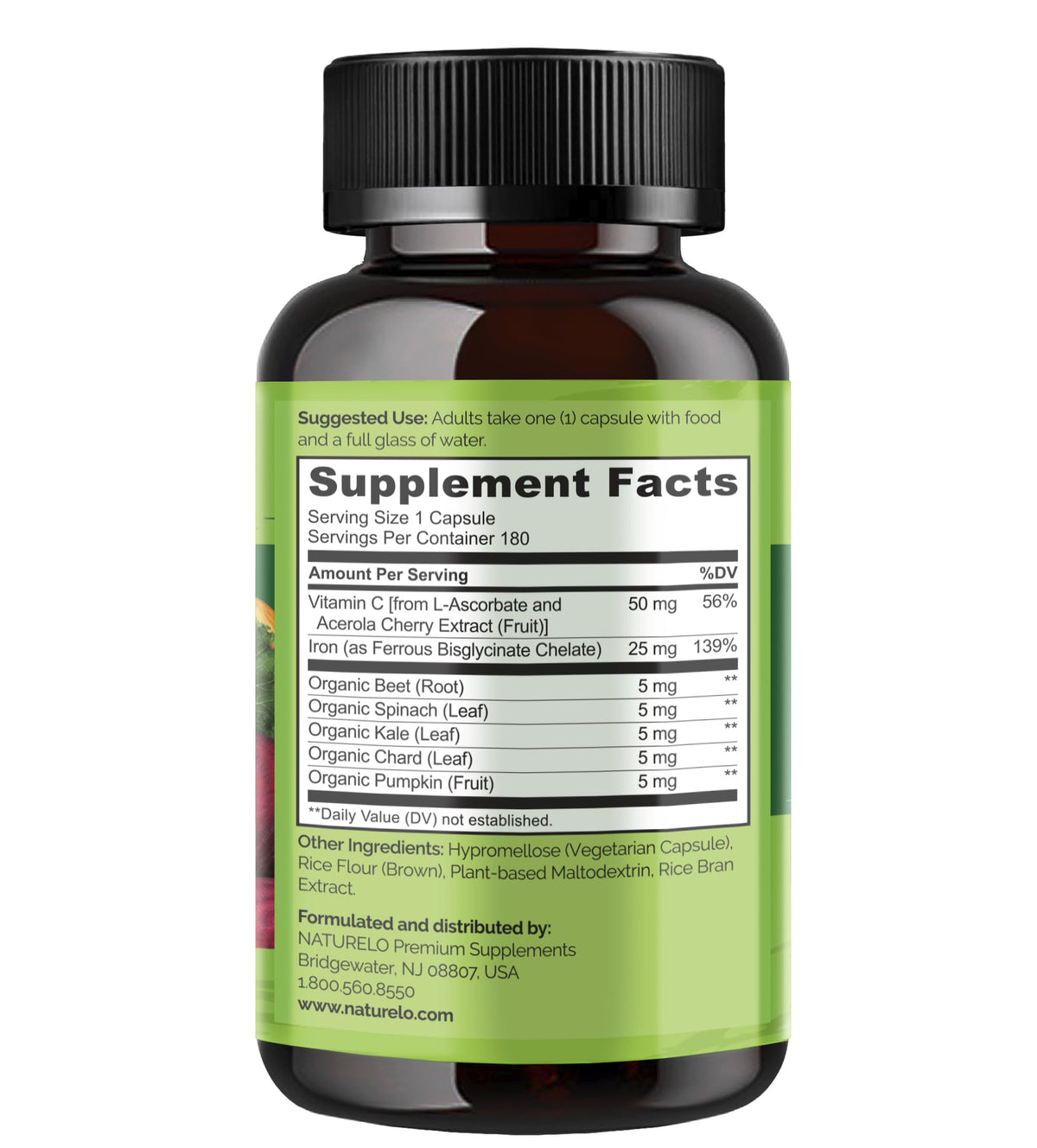 Naturelo Capsules iron 25Mg vitamin C gentle On The Stomach
