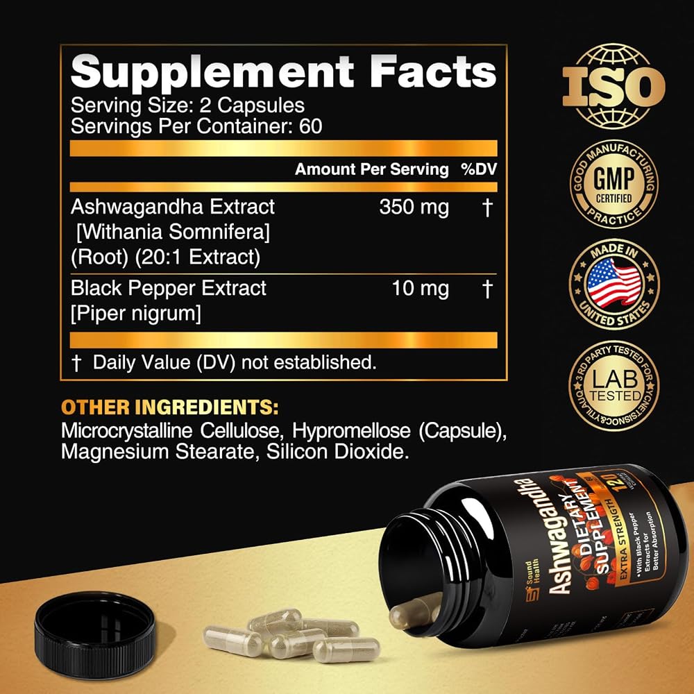 SoundHealth Organic Ashwagandha Capsules Supplement