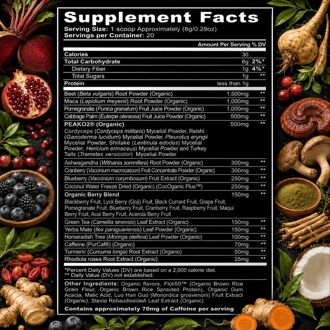 Organic Muscle Pre Workout Powder Lemon Berry - 20 Servings - image 2