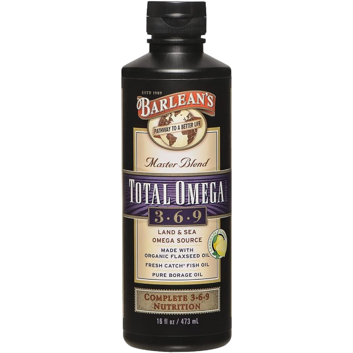 Barlean's Total Omega 3 6 9 Fish Oil Liquid Supplement