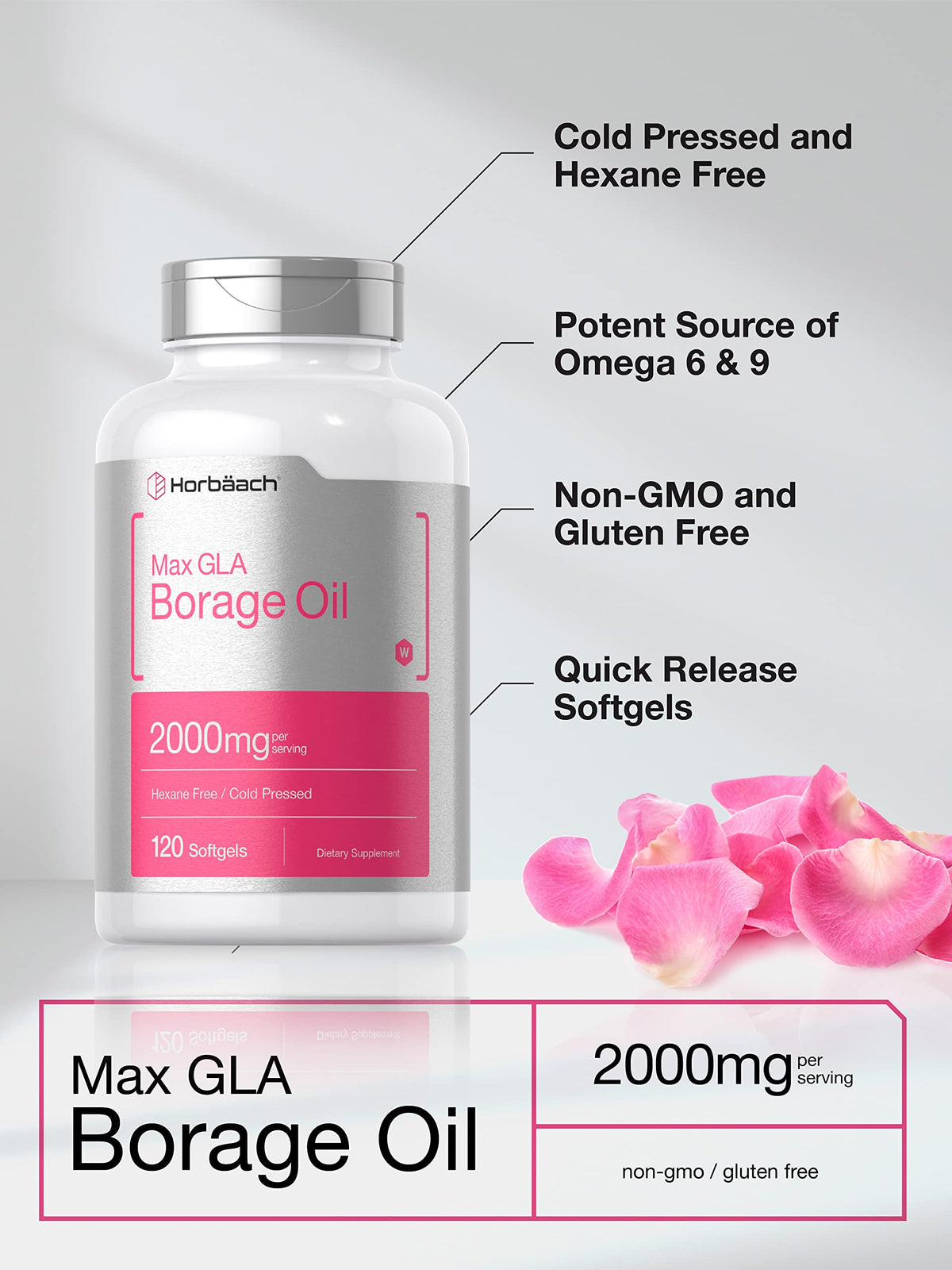 Horbäach Borage Oil 2000 mg GLA - 120 Softgels - image 3