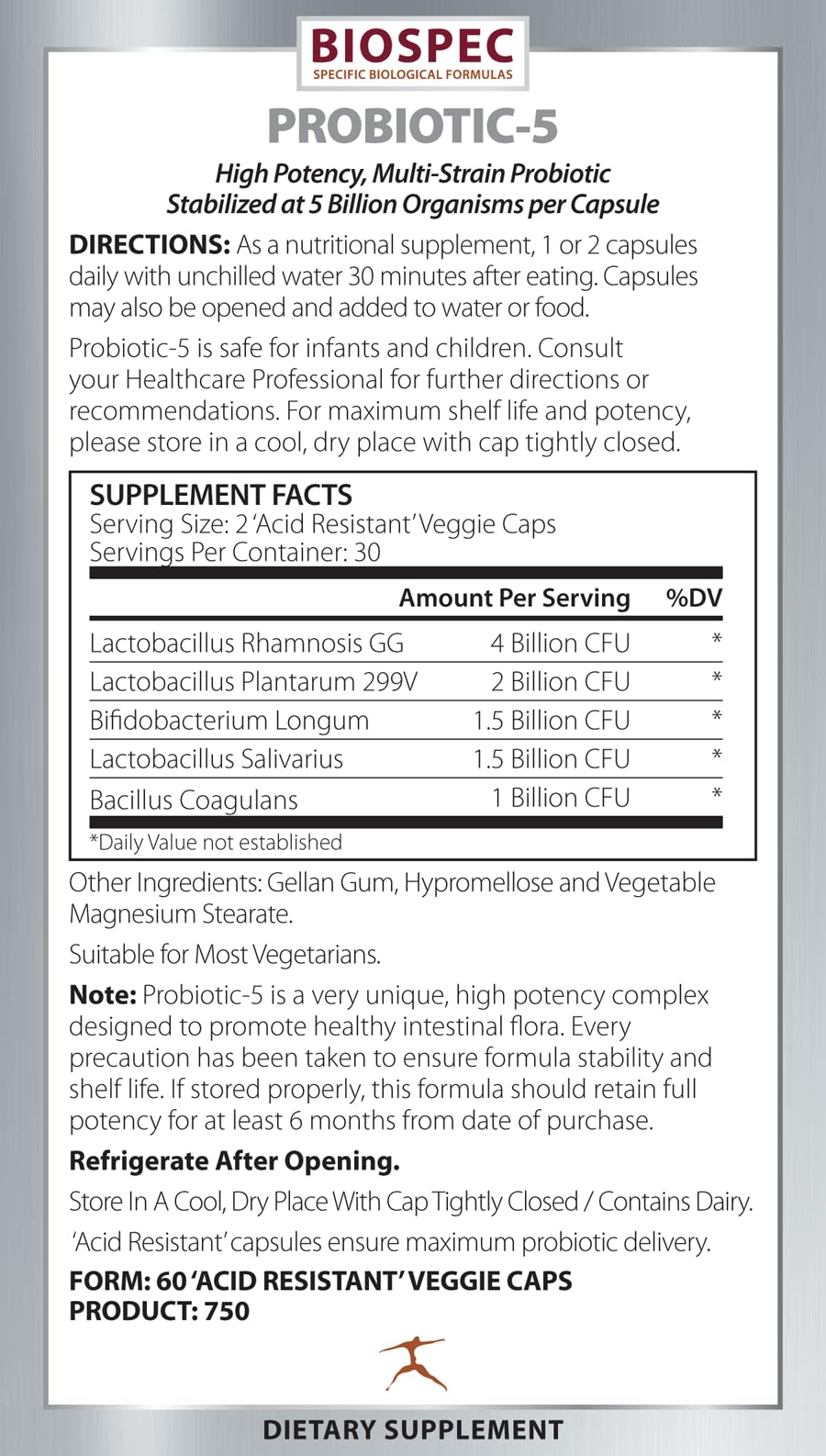 BIOSPEC NUTRITIONALS Probiotic-5 Broad-Spectrum Complex - 60 Capsules - image 2