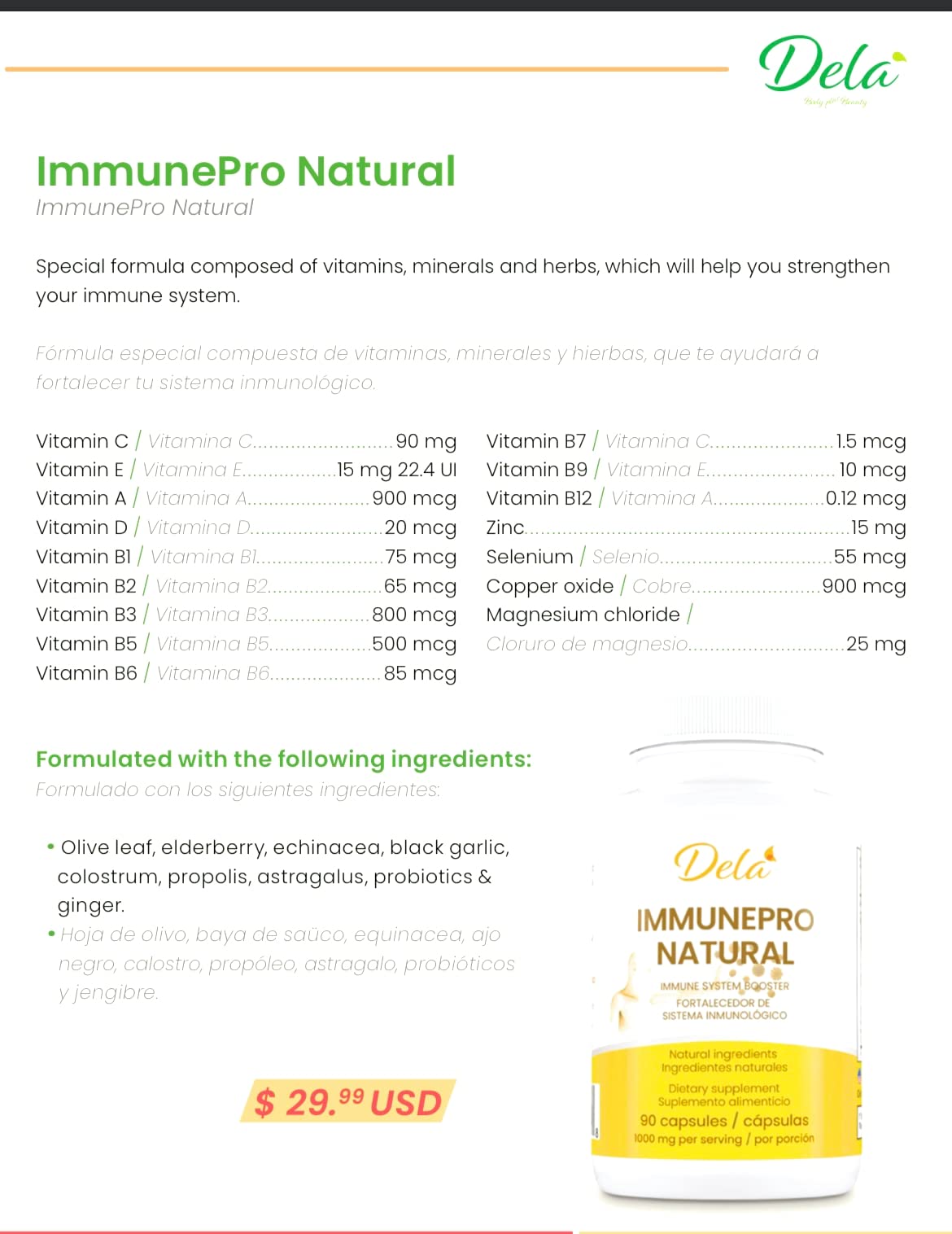 Generic DELA Immunepro Natural Immune Support - 90 Capsules - image 2