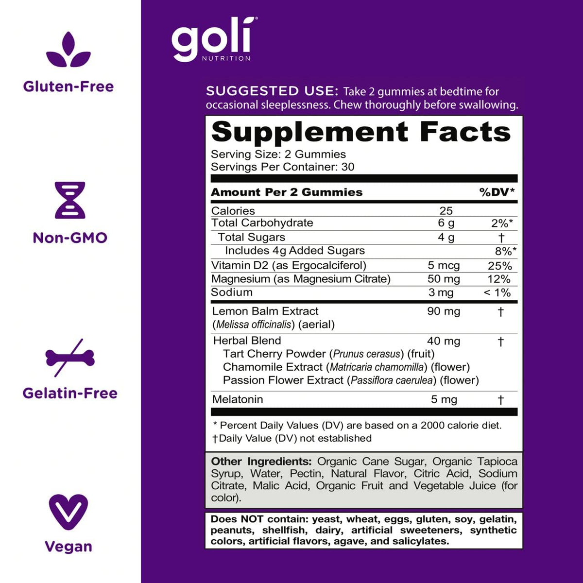 Goli Gummy Melatonin 5Mg Vegan, Glutenfree Bottle Yes