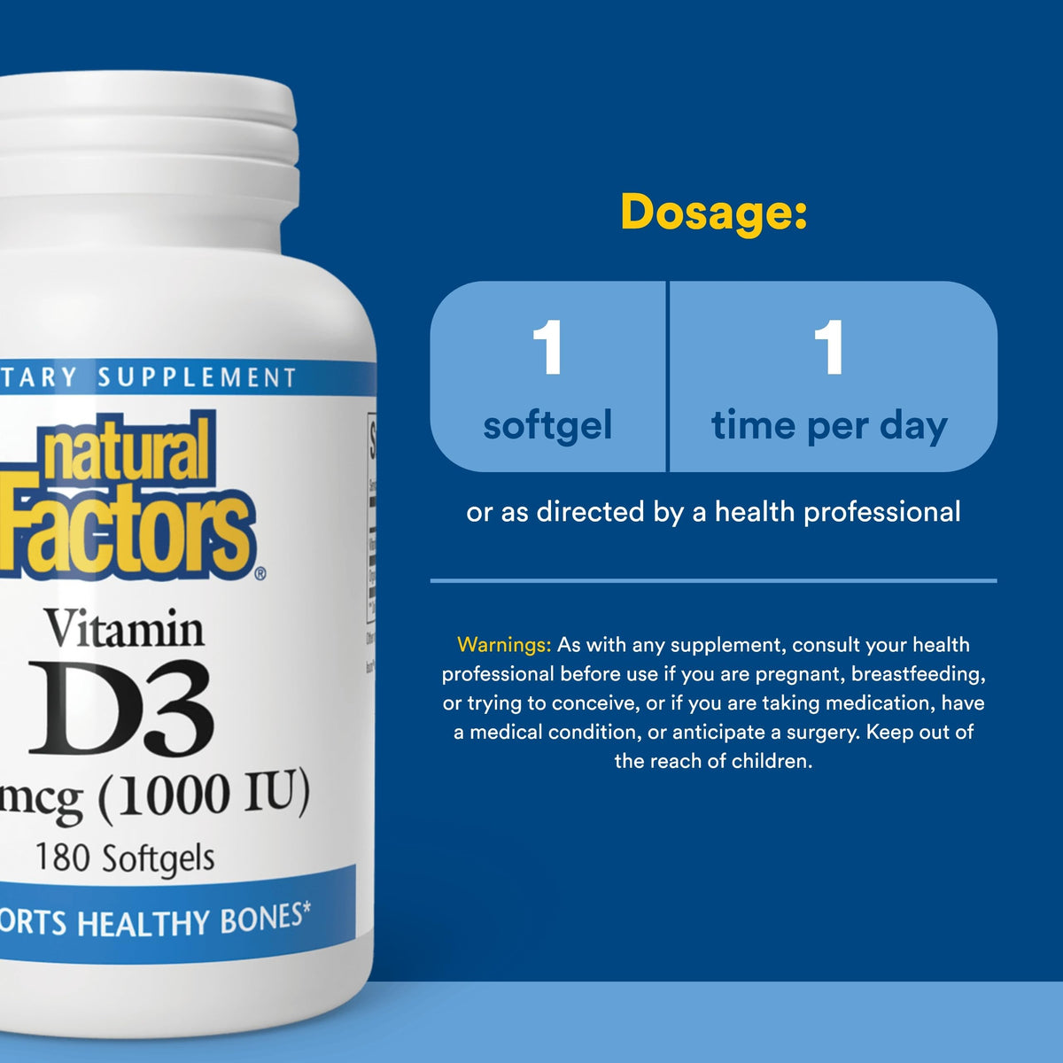 Natural Factors Vitamin D3 1000 IU Bone & Immune Support - 180 Tablets - image 3