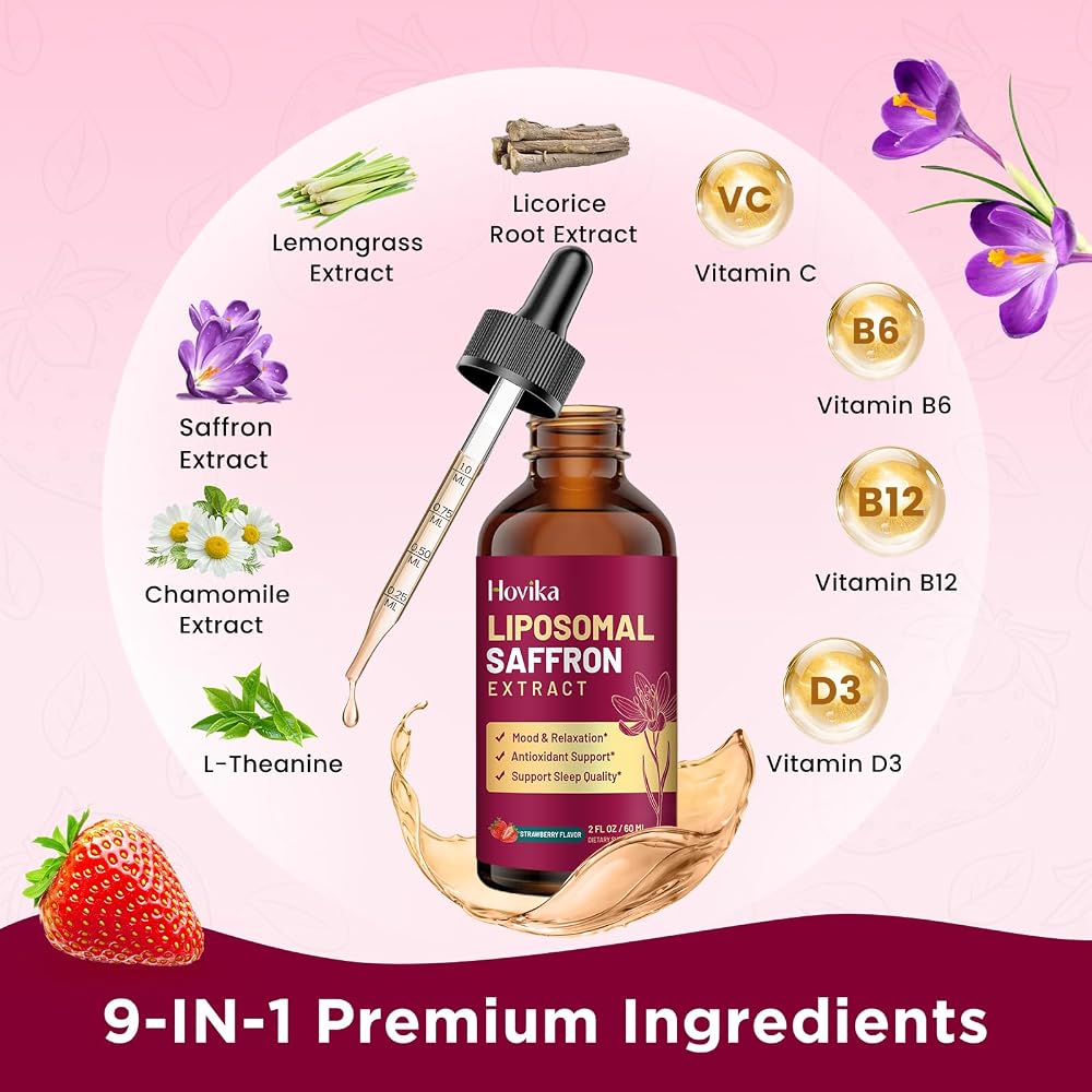 Hovika Liposomal Saffron Supplements - 88.5mg Saffron Extract Liquid