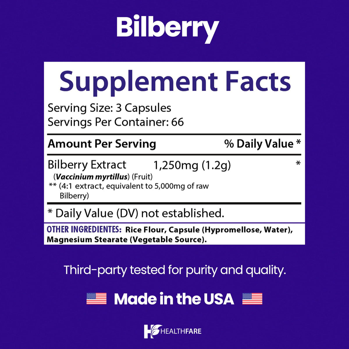 Healthfare Bilberry Extract Extra Strength - 200 Vegan Capsules - image 3
