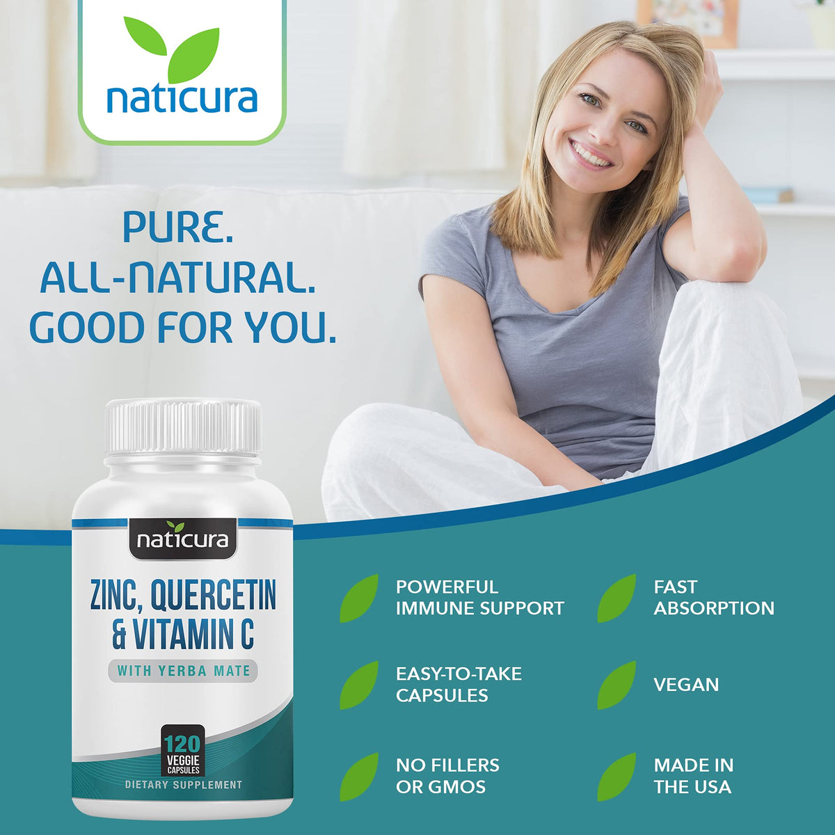 Naticura Zinc Quercetin Immune Support with Vitamin C - 120 Capsules - image 4
