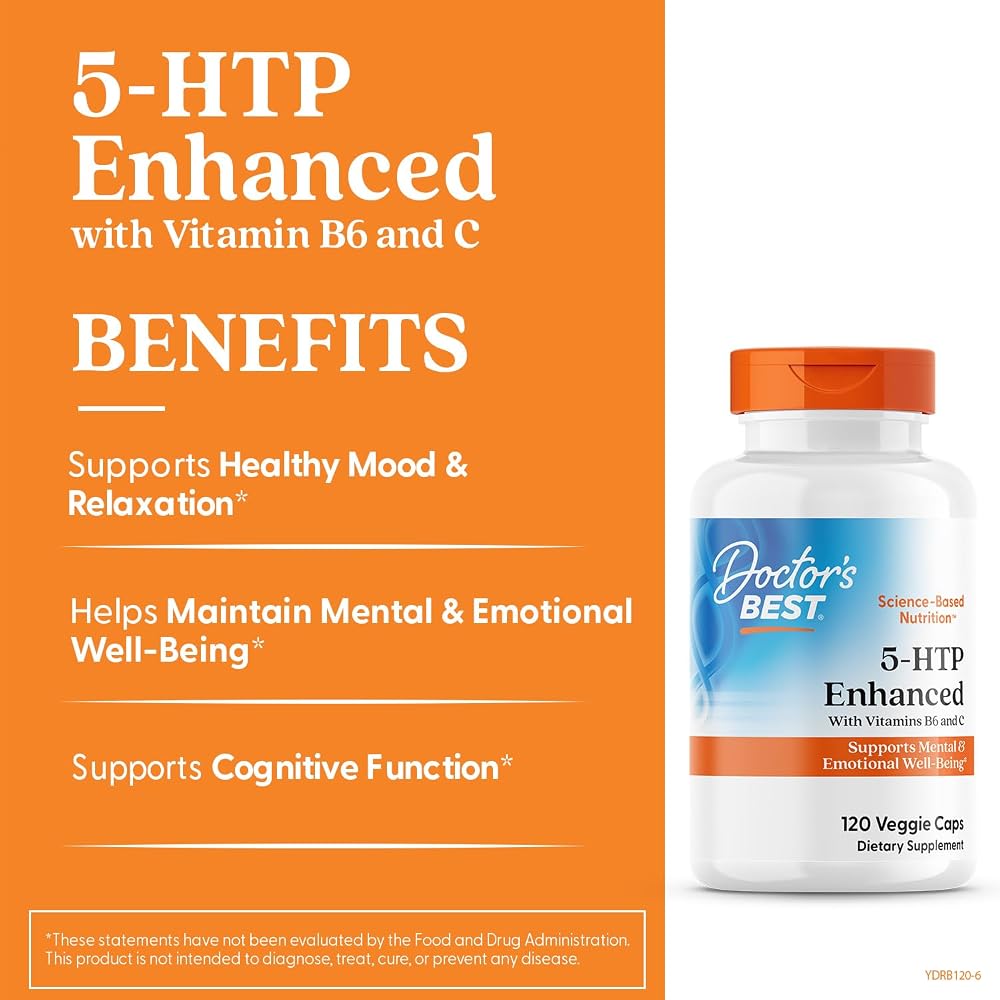 Doctor's BEST 5-HTP with Vitamins B6 & C - 120 Vegetarian Capsules - image 2