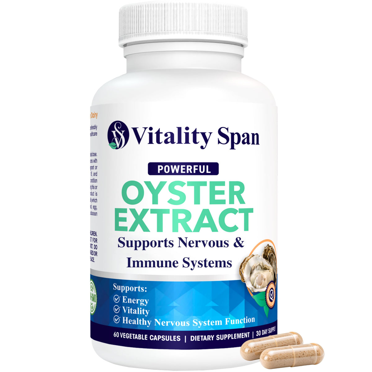 Vitality Span Oyster Extract 1000mg - 60 Vegetarian Capsules