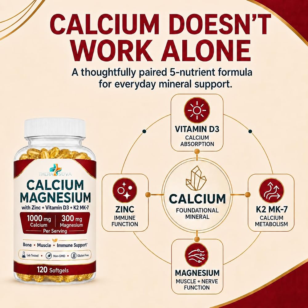 TheraSuva Extra Strength 5 in 1 Calcium 1000mg - 120 Softgels - image 2
