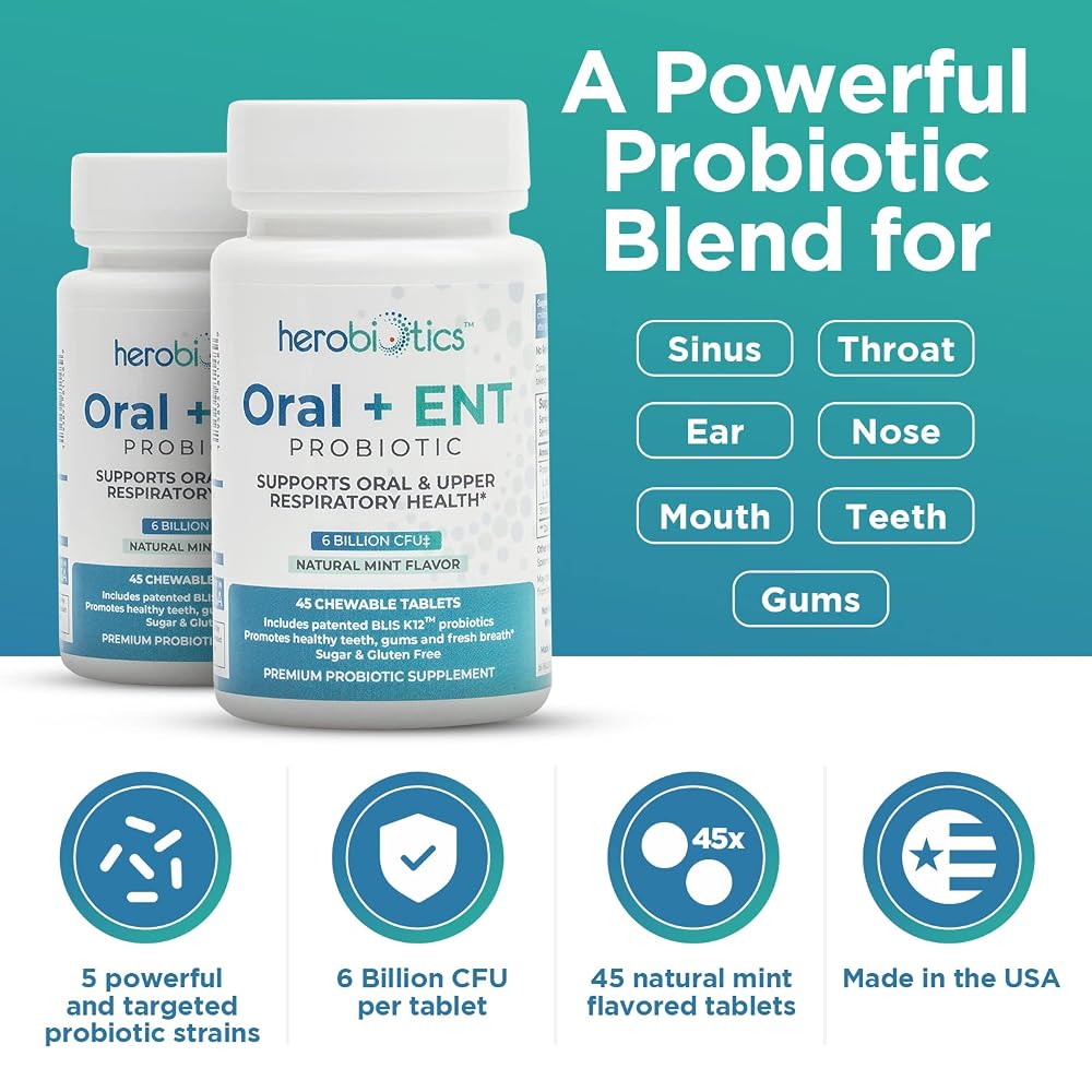 herobiotics Oral ENT Probiotics with BLIS K12 - 90 Chewables - image 2