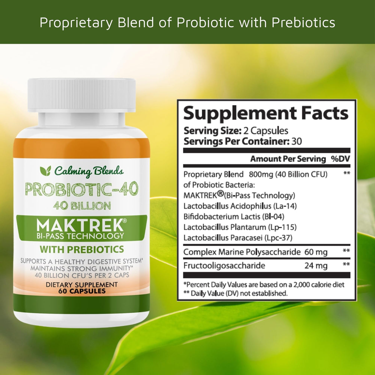 CALMING BLENDS Probiotic 40 Billion CFU - 60 Vegetable Capsules - image 3