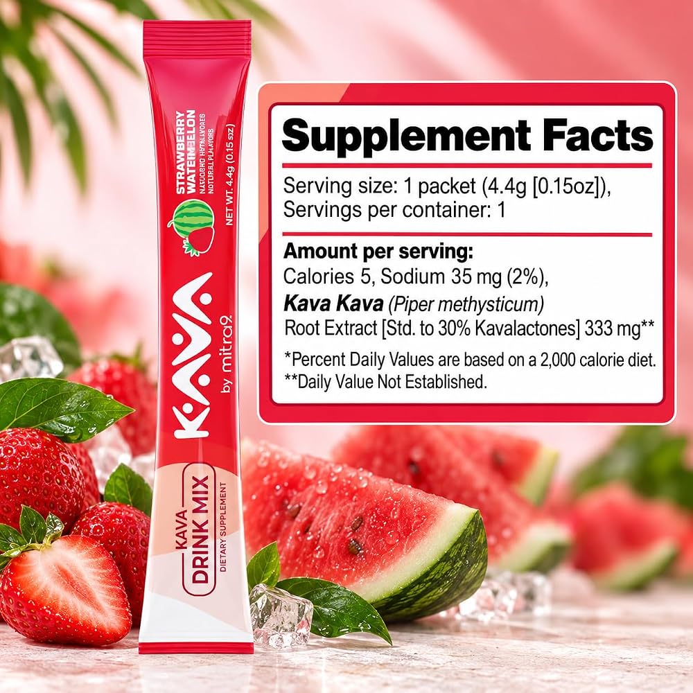 Mitra9 Kava Drink Mix Strawberry Watermelon for Relaxation - 5 Stick Packs - image 2