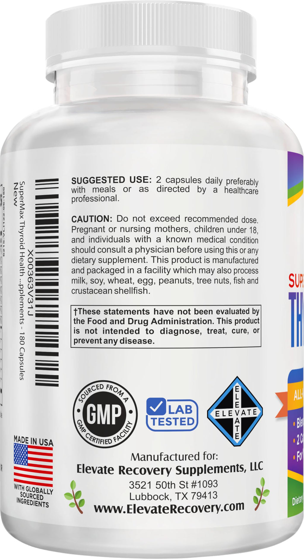 Elevate Recovery Thyroid Support Supplement - 180 Capsules - image 3