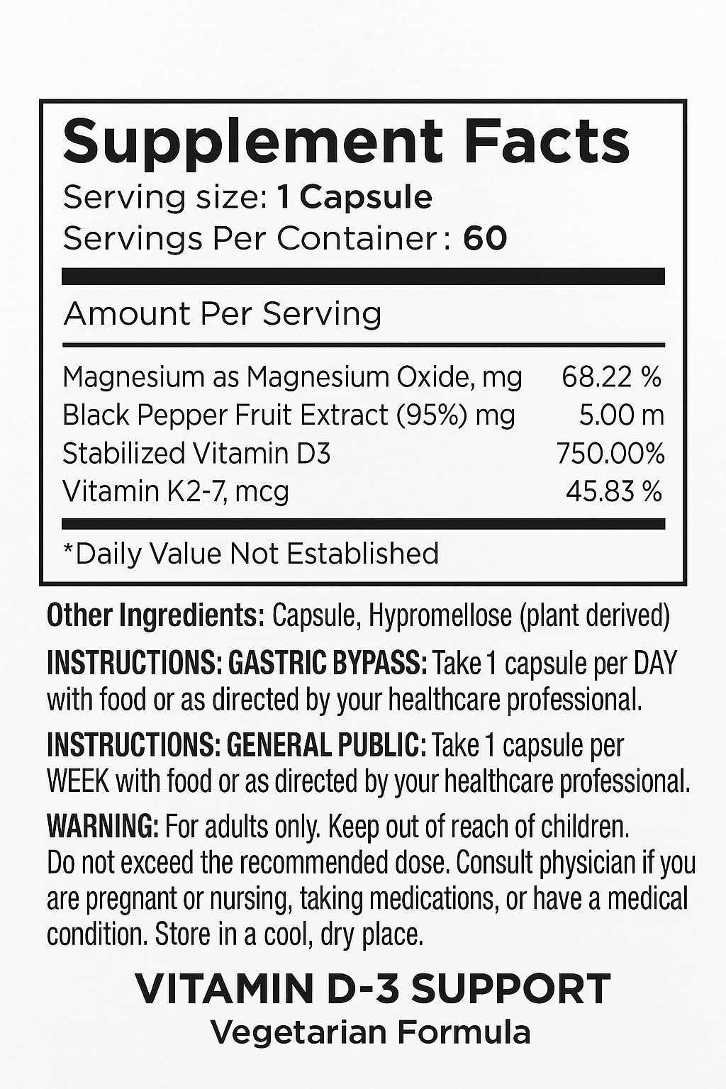Vita4Life Vitamin D3 with K2 & Magnesium - 90 Capsules - image 2