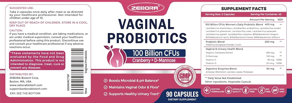 ZEBORA Vaginal Probiotics for Women Health 100 Billion CFUs - 90 Capsules - image 9