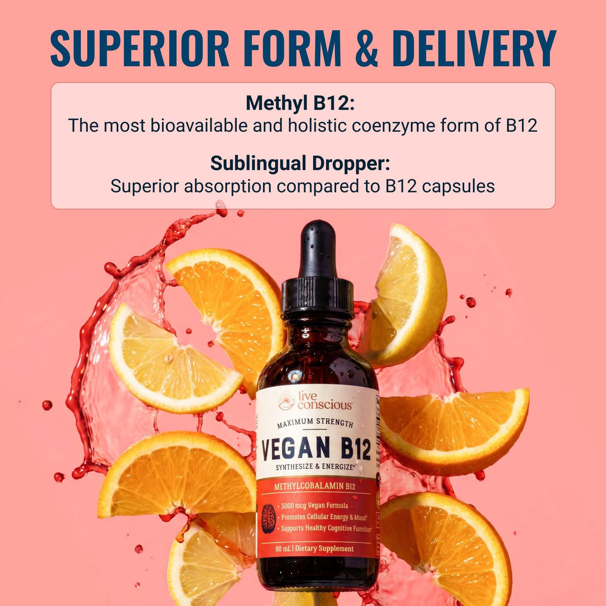 Live Conscious Vegan B12 Sublingual Liquid Drops 5000mcg - 60 Servings - image 2