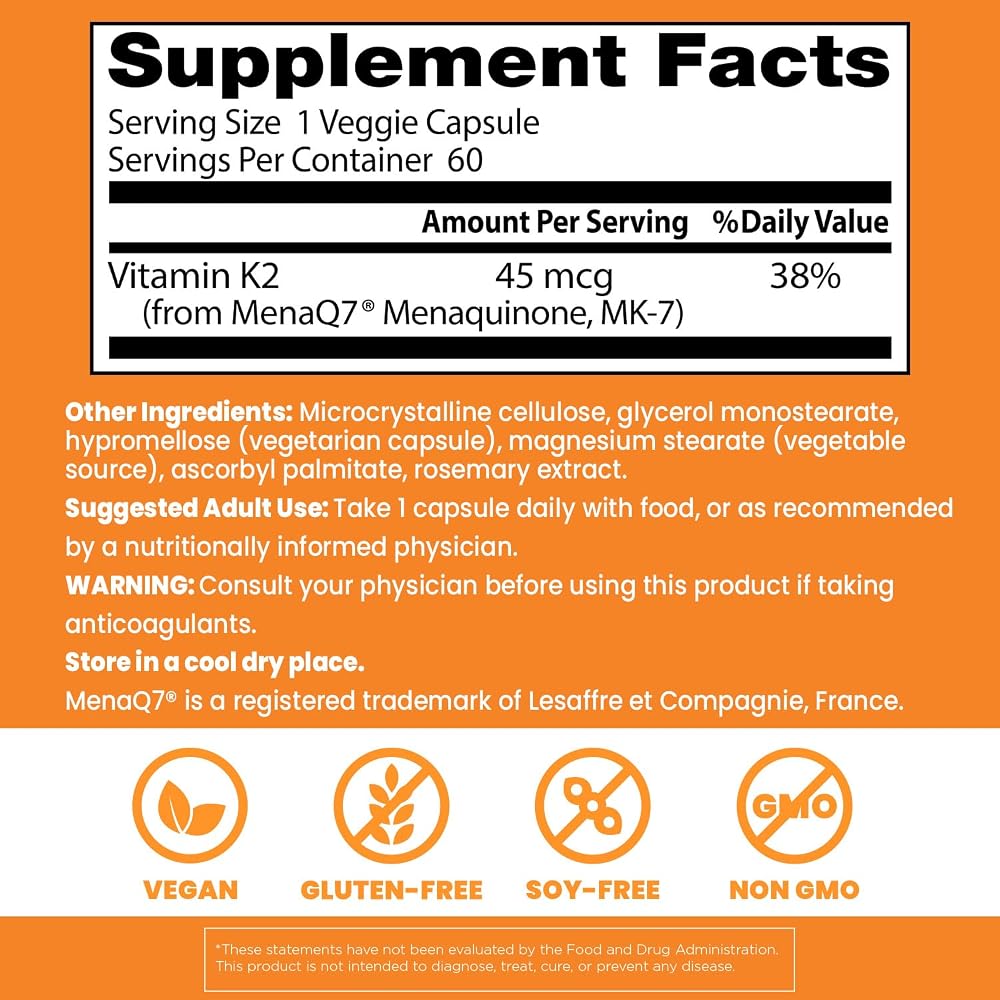 Doctor's BEST Vitamin K2 MK7 Bone Health Support - 60 Vegetarian Capsules - image 3