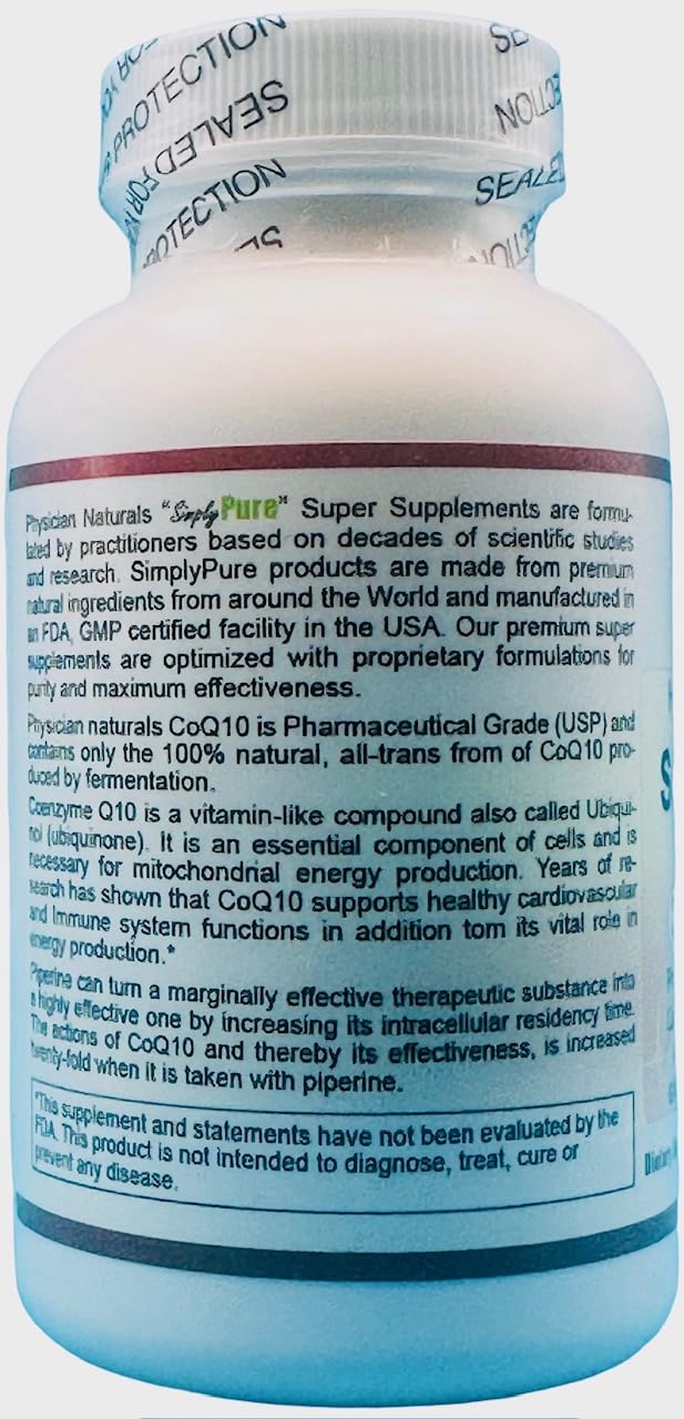 Physician Naturals Super CoQ10 200 mg with Piperine - 60 Vegetarian Capsules - image 3