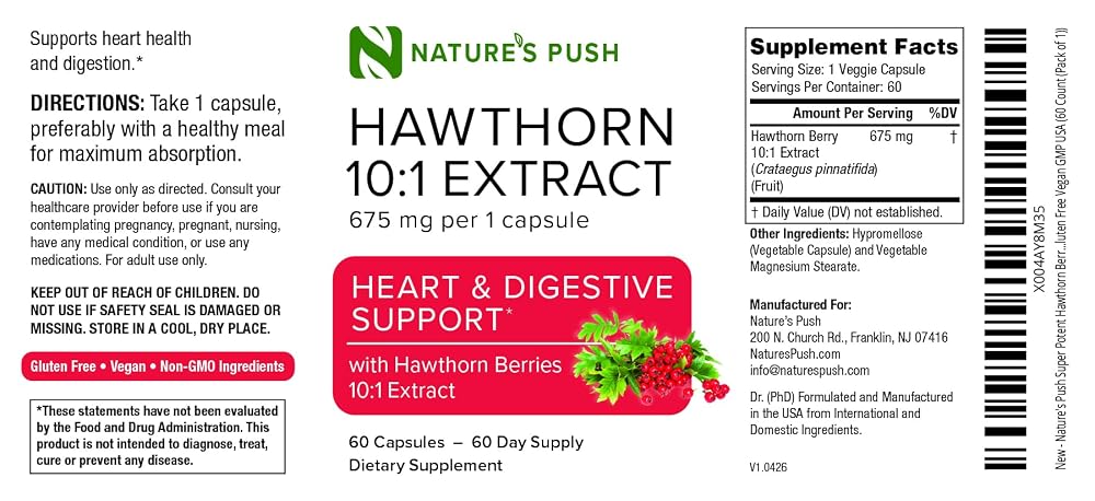 Nature's Push Super Potent Hawthorn Berry 10:1 Extract 675mg Capsules