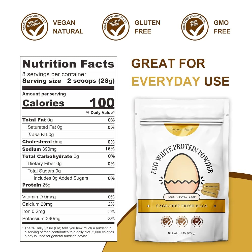 Orgnisulmte Egg White Protein Powder Unflavored - 227g - image 2