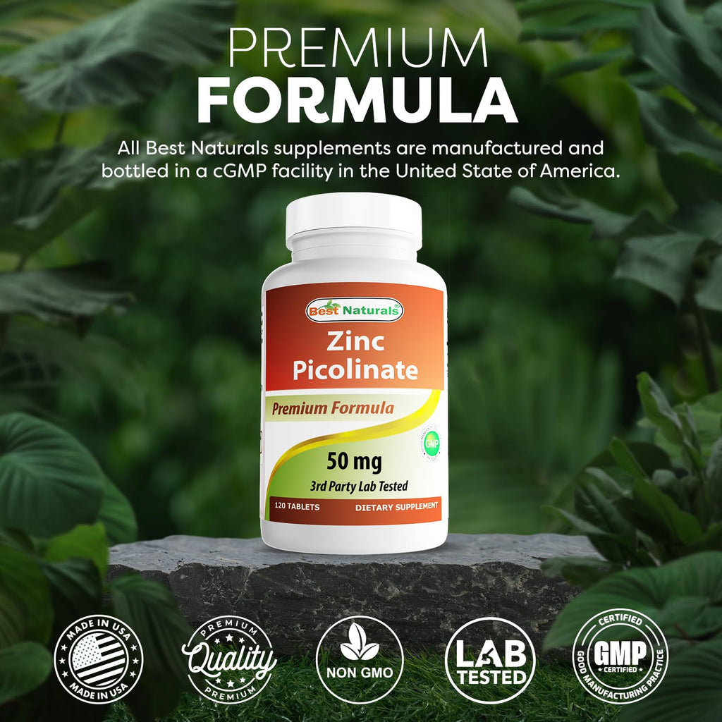 Best Naturals Zinc 50mg Picolinate Immune Support - 120 Tablets - image 5