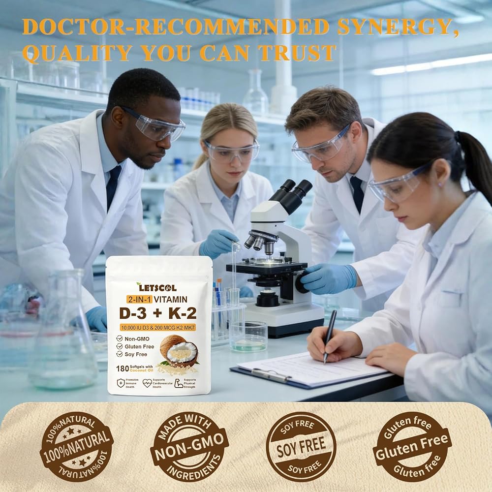 LETSCOL 2-in-1 Vitamin D3 K2 Supplement Softgel