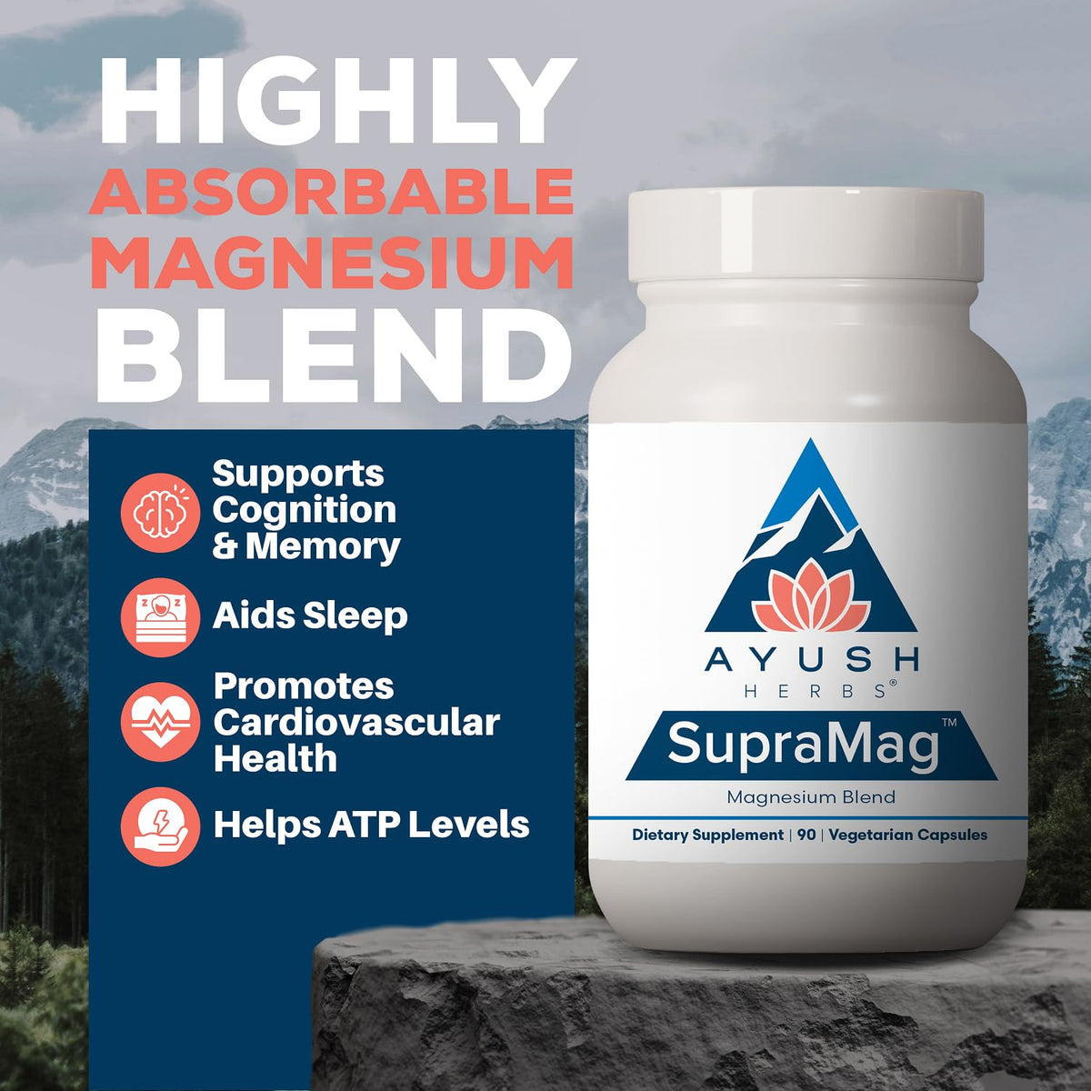 Ayush Herbs SupraMag Magnesium Blend Energy Support - 90 Capsules - image 2