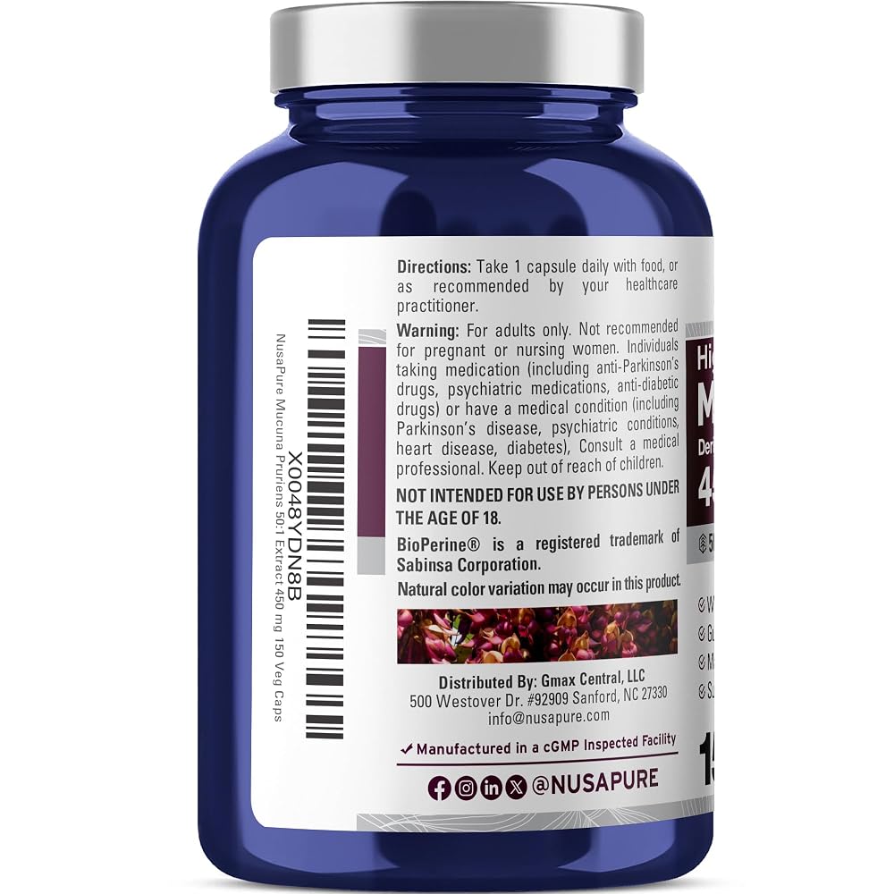 NusaPure Mucuna Pruriens 450mg - 150 Vegetarian Capsules - image 3