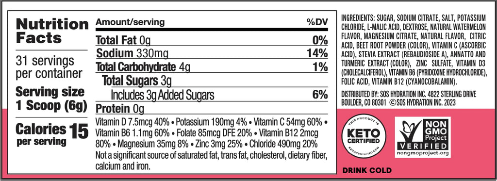 SOS Hydration Electrolyte Powder Drink Mix