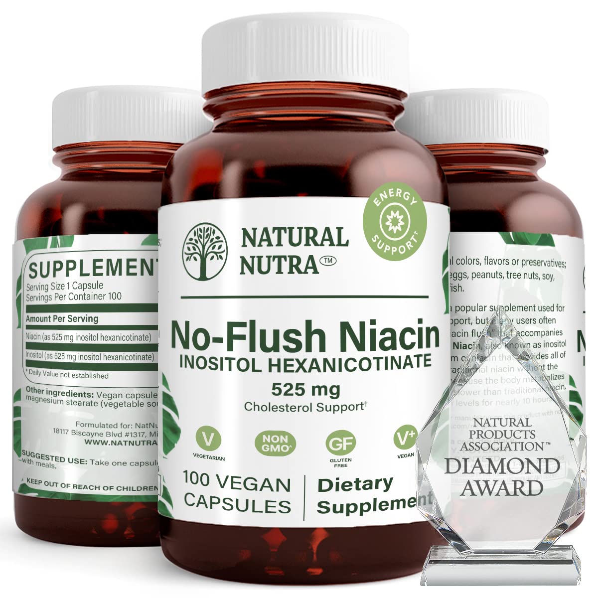 Natural Nutra No Flush Niacin Vitamin B3 525 mg - 100 Capsules
