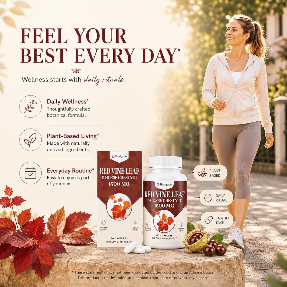 Basigano Red Vine Leaf & Horse Chestnut Extract - 120 Capsules - image 4