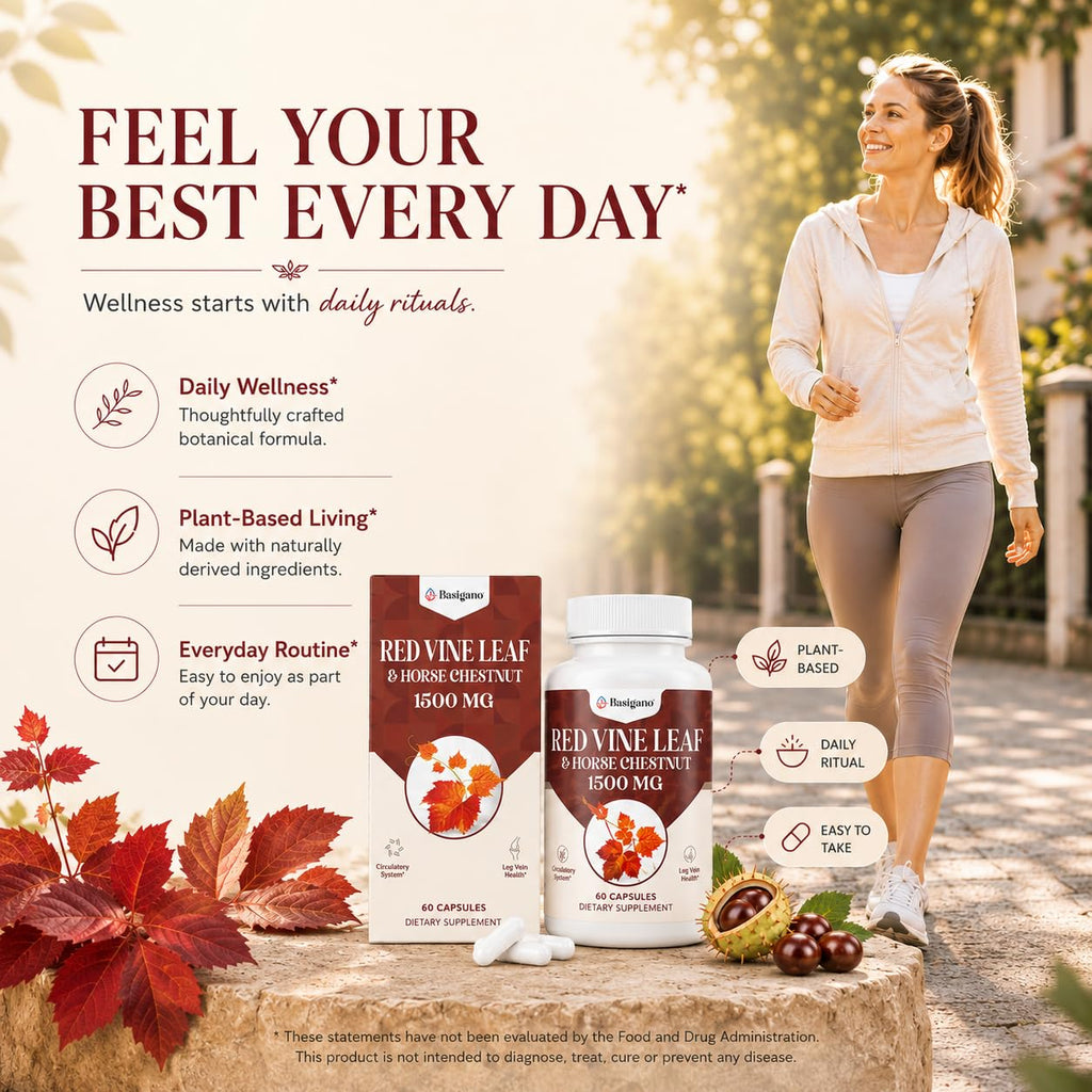 Basigano Red Vine Leaf & Horse Chestnut Extract - 60 Capsules - image 4