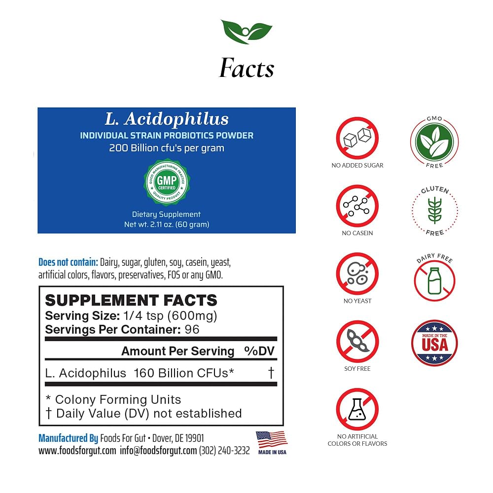 Foods For Gut Lactobacillus Acidophilus Probiotic Powder - 60g - image 2