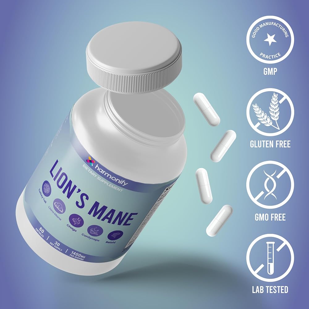 HARMONIFY Lions Mane Mushroom Supplement 20 in 1 Blend - 60 Capsules - image 5