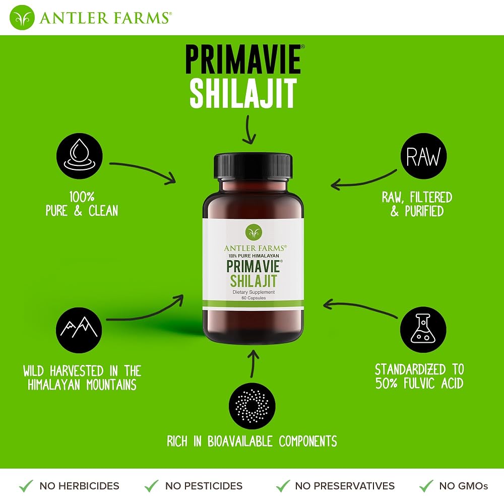 Antler Farms PrimaVie Shilajit Extract 250mg - 60 Capsules - image 5