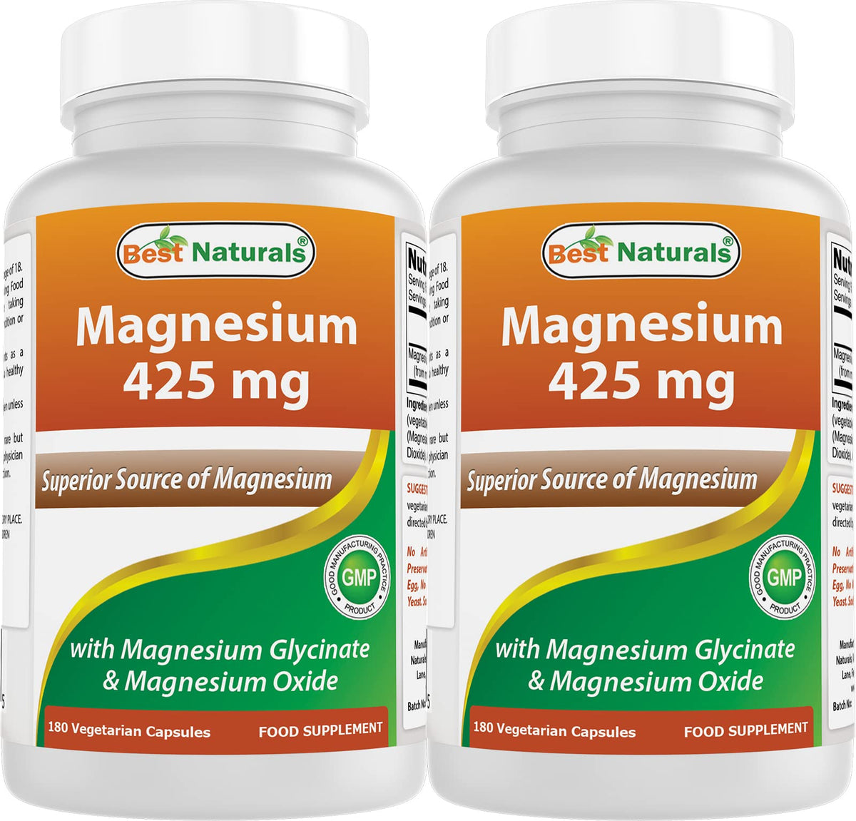Best Naturals Magnesium 425 mg 180 Veggie Capsules - High Absorption