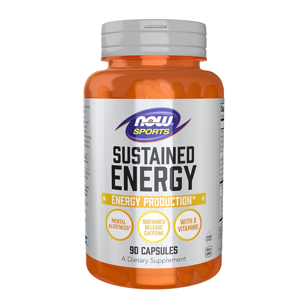 NOW Sports Sustained Energy Caffeine - 90 Vegetarian Capsules