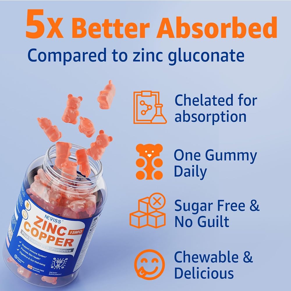 NEVISS Zinc Gummies with Copper + Probiotics