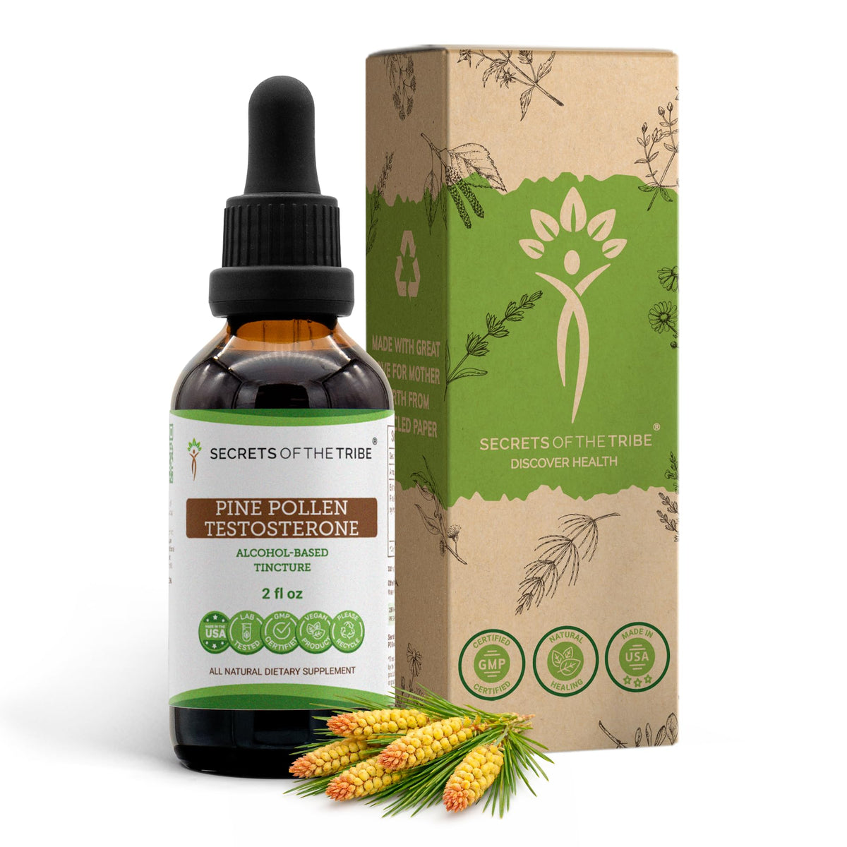 Secrets of the Tribe Pine Pollen Testosterone Tincture Alcohol Liquid