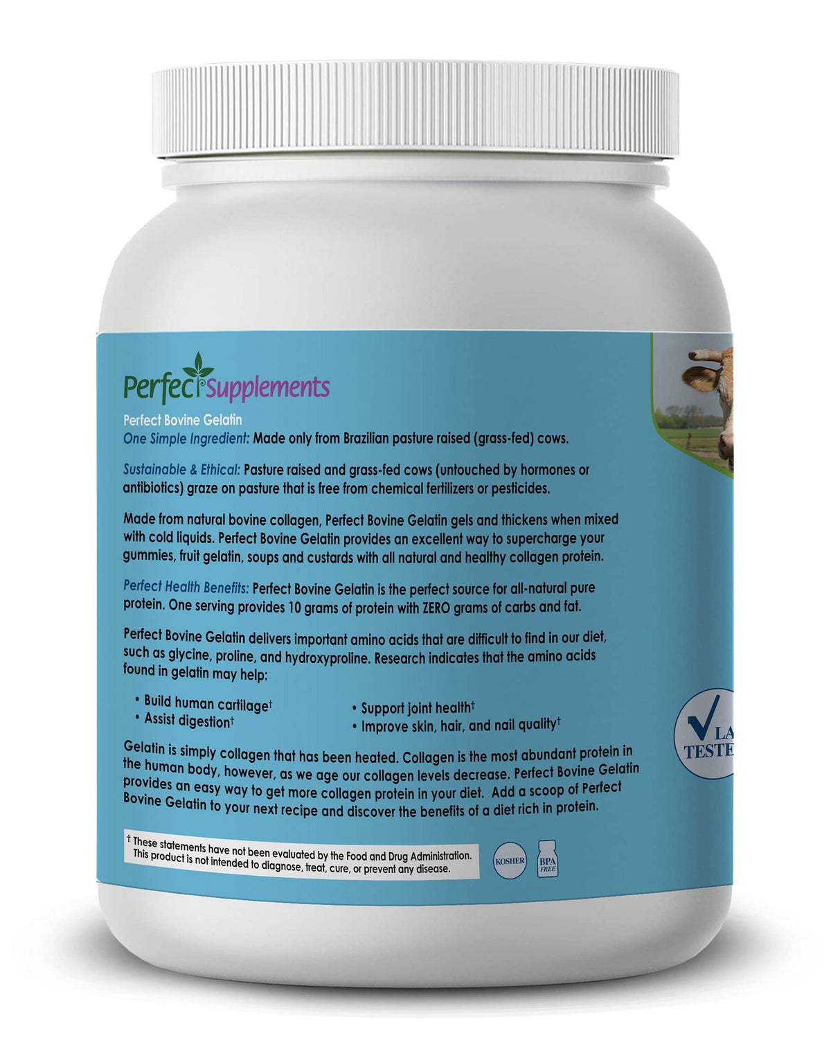 Perfect Supplements Bovine Gelatin Grass Fed Beef Powder - 60 Servings - image 4