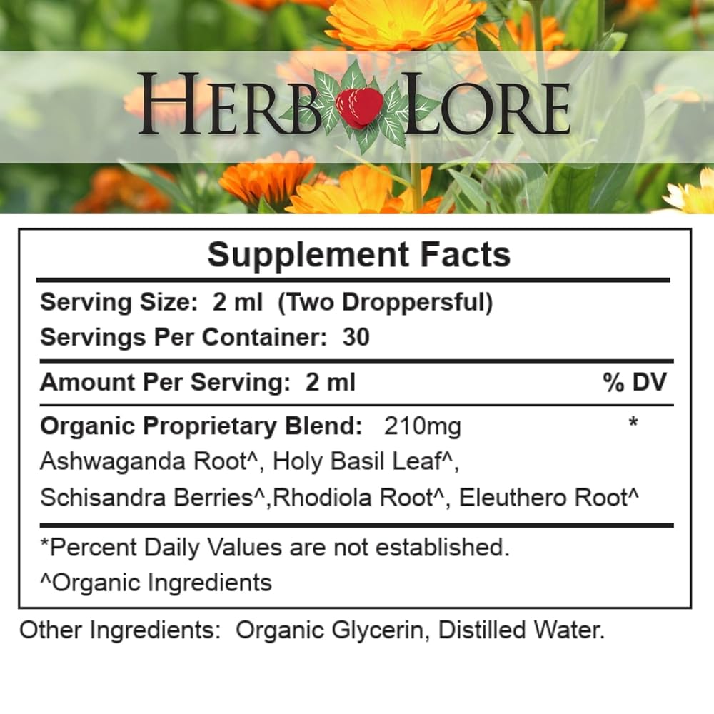 Herb Lore Adrenal Tonic Tincture - USDA Organic Liquid Herbal Adrenal