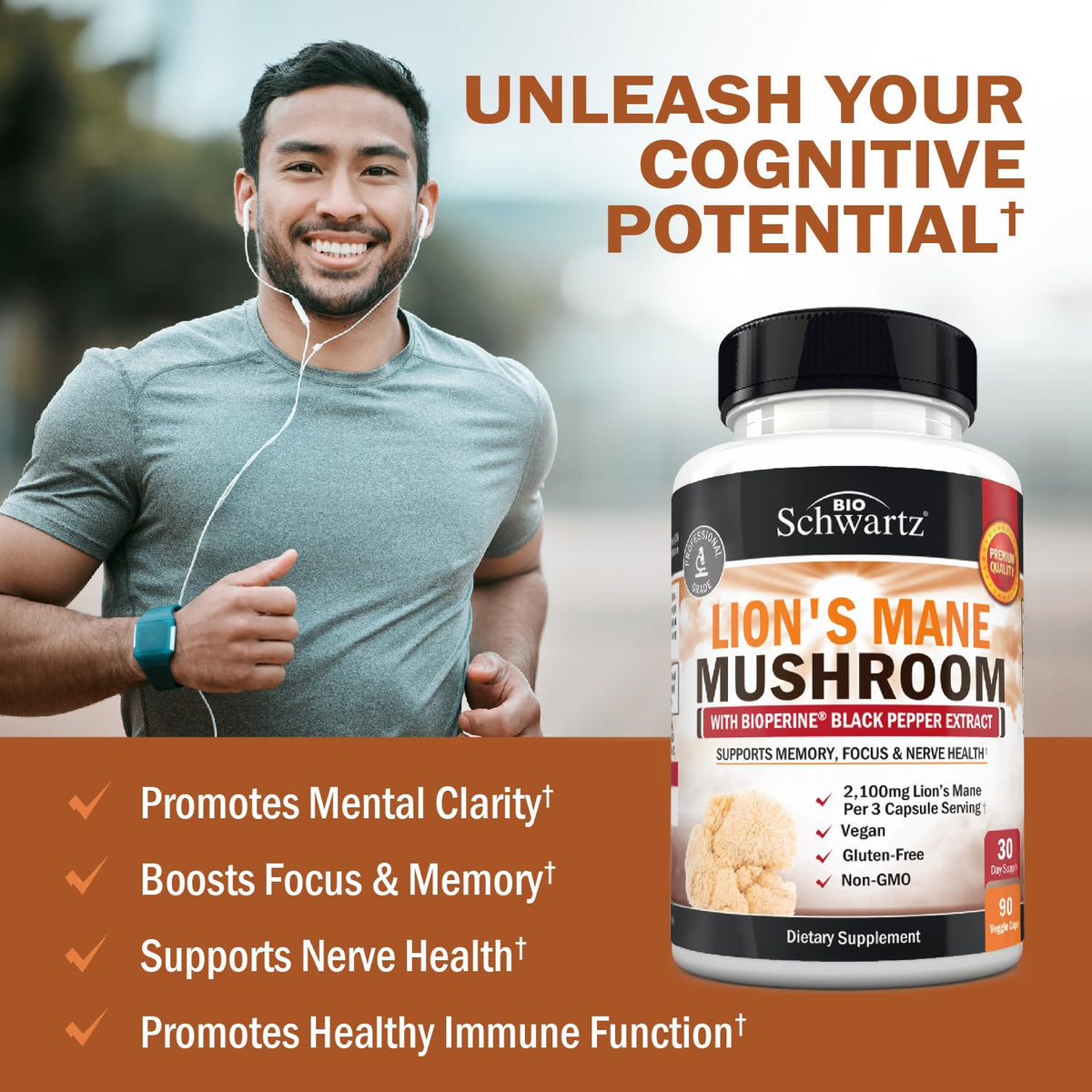 BioSchwartz Organic Lion's Mane Supplement - 90 Capsules - image 3