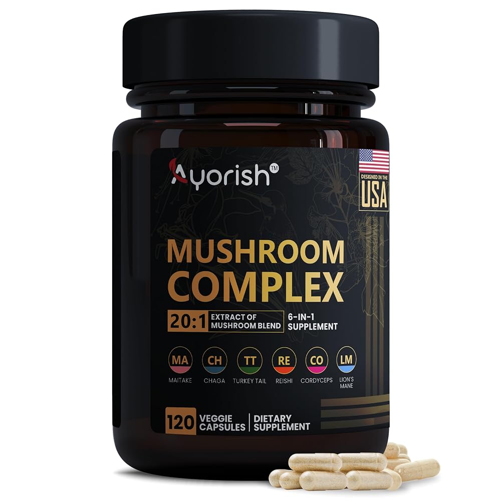 Ayorish Lions Mane 6 in 1 Mushroom Supplement - 120 Capsules