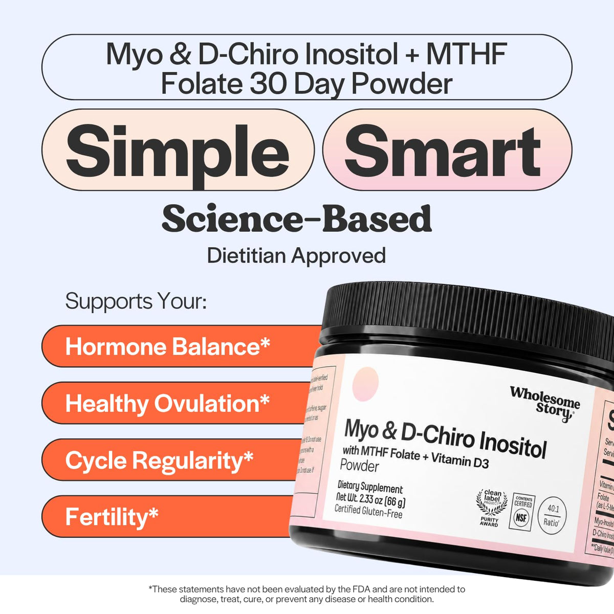 Wholesome Story Inositol Powder with MTHF Folate & Vitamin D3 - 30 Servings - image 3