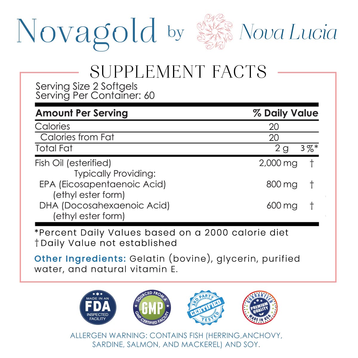 Nova Lucia Omega 3 Fish Oil 2000mg EPA DHA - 120 Softgels - image 3