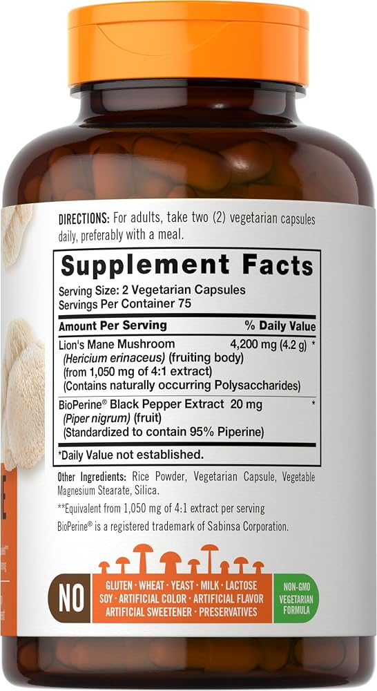 Carlyle Lions Mane Mushroom Supplement - 150 Vegetarian Capsules - image 2